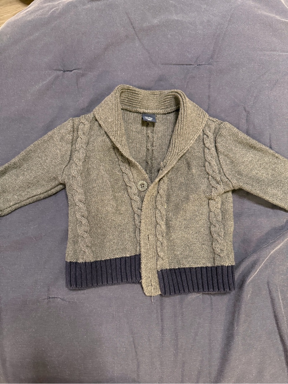 GAP Kids Cable Knit Shawl Collar Jacket - Gray with Navy Trim